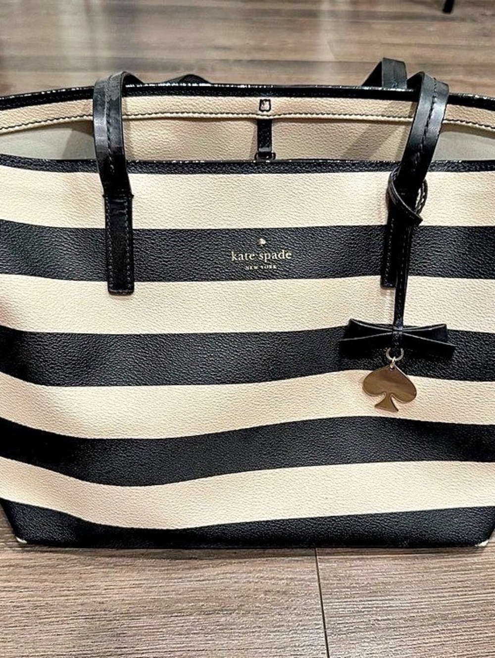 Kate Spade Striped Tote in Black & Cream